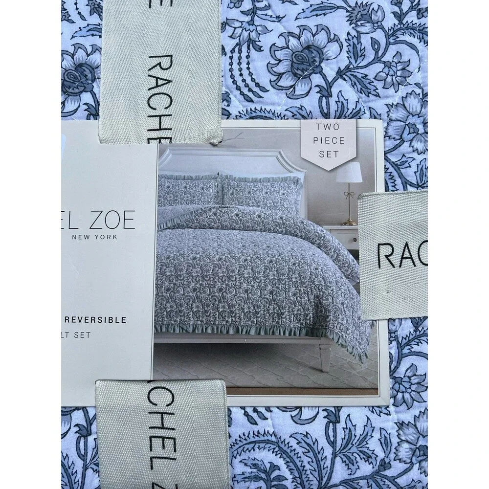Rachel Zoe Multicolor Floral Reversible TWIN Quilt Cotton Ruffled